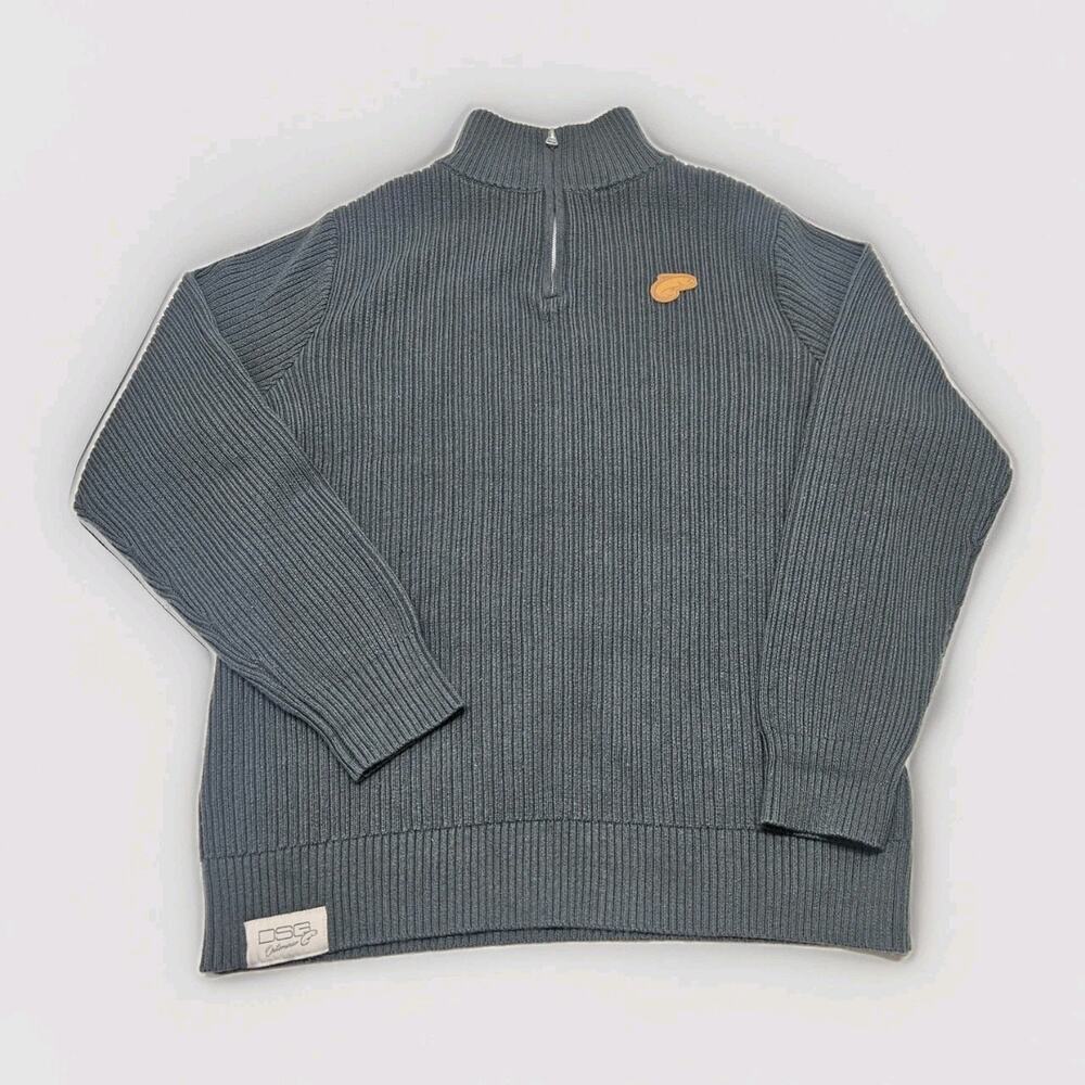 DSG Ribbed Fisherman Sweater Mens 2X Gray Wool Blend Quarter Zip LongSleeve Logo